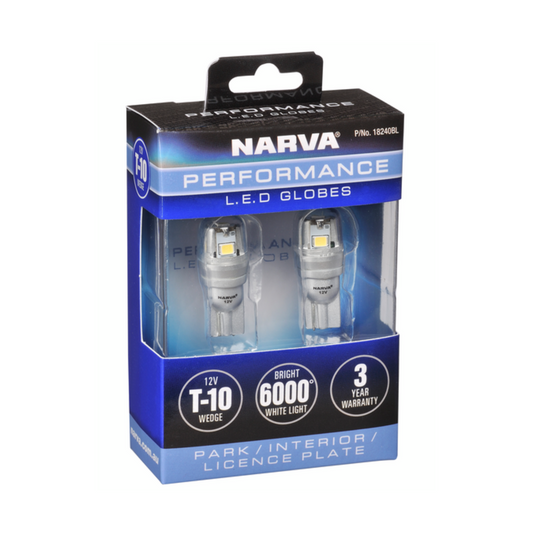 Narva T10 Cool White LED Wedge Globe - 12V - 2 Pack