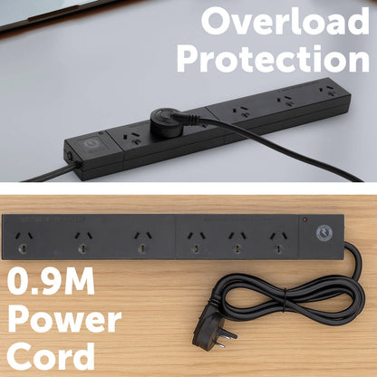 Arlec Surge Protected Powerboard - 6 Outlet - 380mm - Black