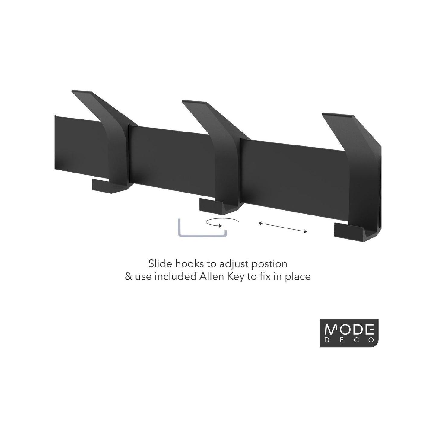 Mode Hat and Coat Rack - 4 Sliding Hooks - 450mm