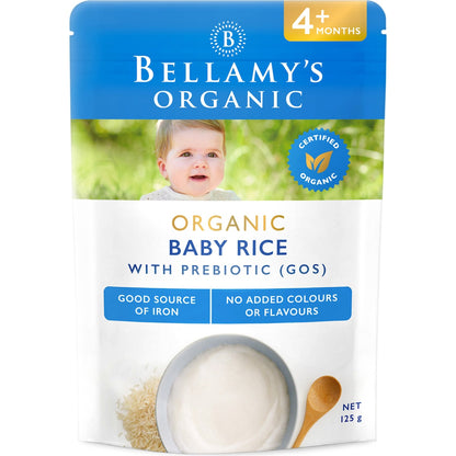 Bellamys Organic Baby Rice With Prebiotic 4+ Months 125g
