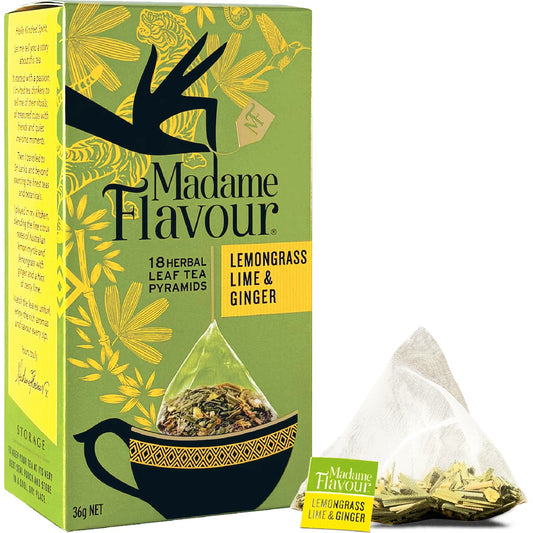 Madame Flavour Lemongrass Lime & Ginger Tea Pods 18 Pack