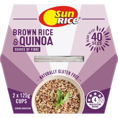 Sunrice Microwave Brown Rice & Quinoa Cups 125g X 2 Pack