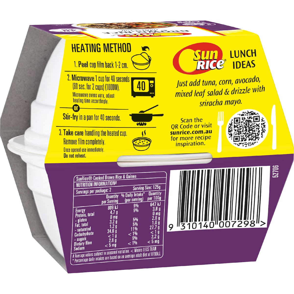 Sunrice Microwave Brown Rice & Quinoa Cups 125g X 2 Pack