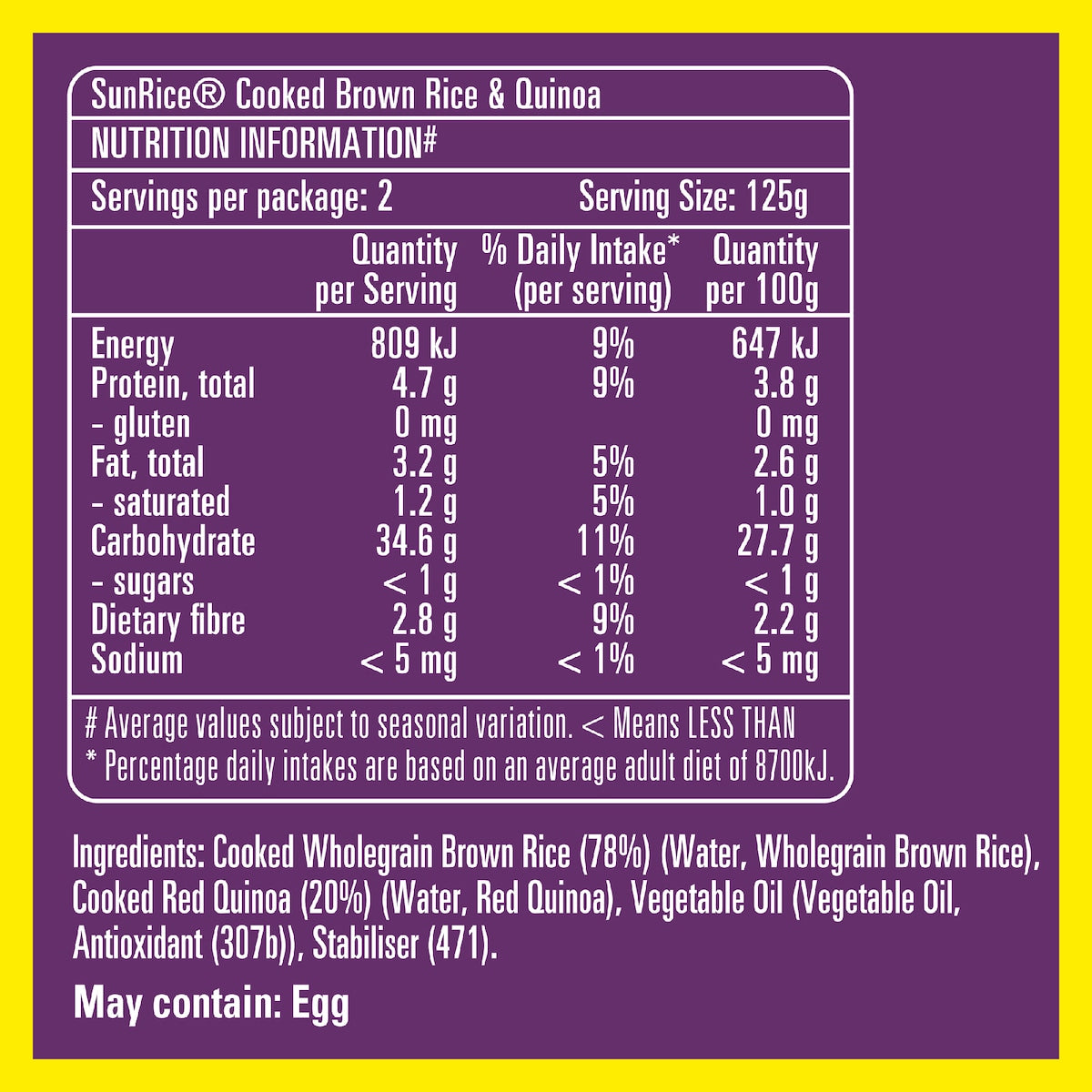 Sunrice Microwave Brown Rice & Quinoa Cups 125g X 2 Pack