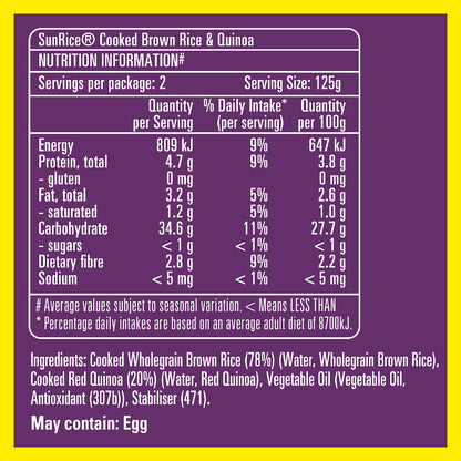 Sunrice Microwave Brown Rice & Quinoa Cups 125g X 2 Pack