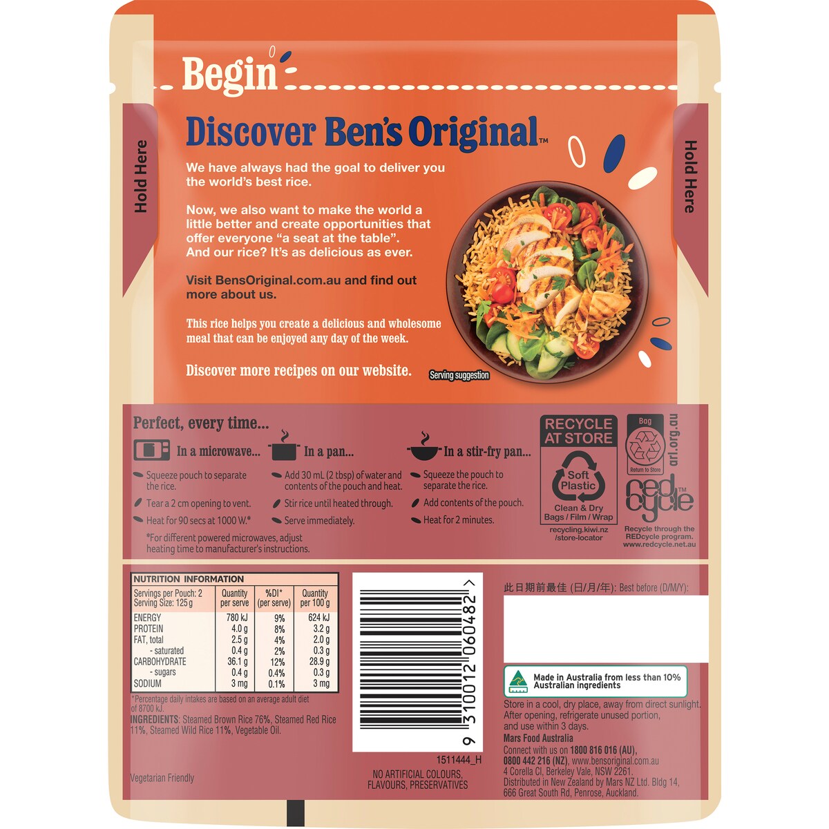 Bens Original Brown, Red & Wild Rice Medley Microwave Rice Pouch 250g