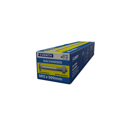Zenith Cup Head Bolt - M12 x 300mm - Hot Dipped Galvanised - 12 Pack
