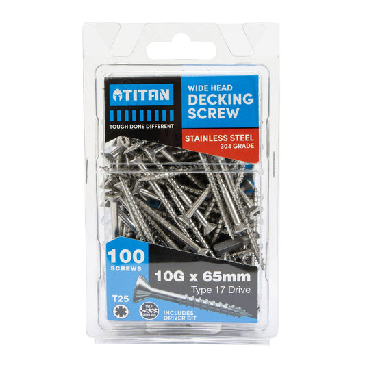 Titan Wide Head Decking Screw - 10g x 65mm - Stainless Steel 304 - 100 Pack