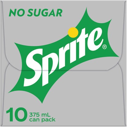 Sprite Zero Sugar Lemonade Soft Drink Cans 375ml X 10 Pack