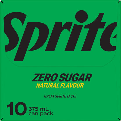 Sprite Zero Sugar Lemonade Soft Drink Cans 375ml X 10 Pack