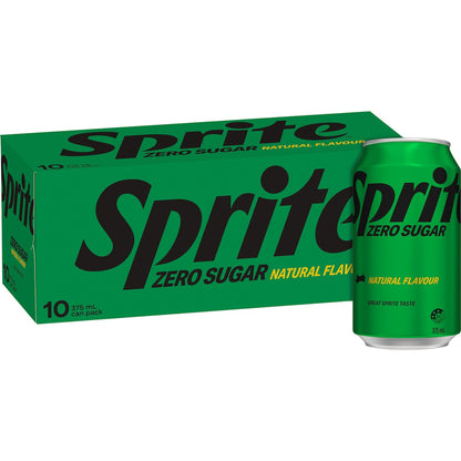 Sprite Zero Sugar Lemonade Soft Drink Cans 375ml X 10 Pack