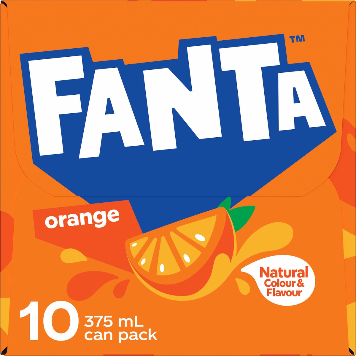 Fanta Orange Soft Drink Cans 375ml X 10 Pack