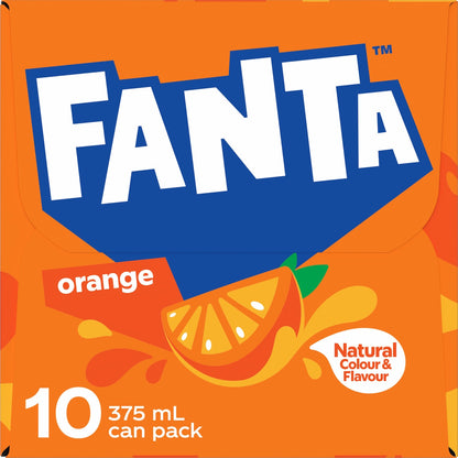 Fanta Orange Soft Drink Cans 375ml X 10 Pack