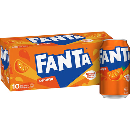 Fanta Orange Soft Drink Cans 375ml X 10 Pack