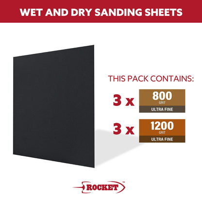 Rocket Wet Dry Sanding Sheets - 280 x 230mm - 6 Pack - 800 Grit