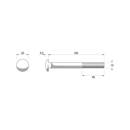 Zenith M10 x 100mm Zinc Plated Cup Head Bolts Nuts - 25 Pack