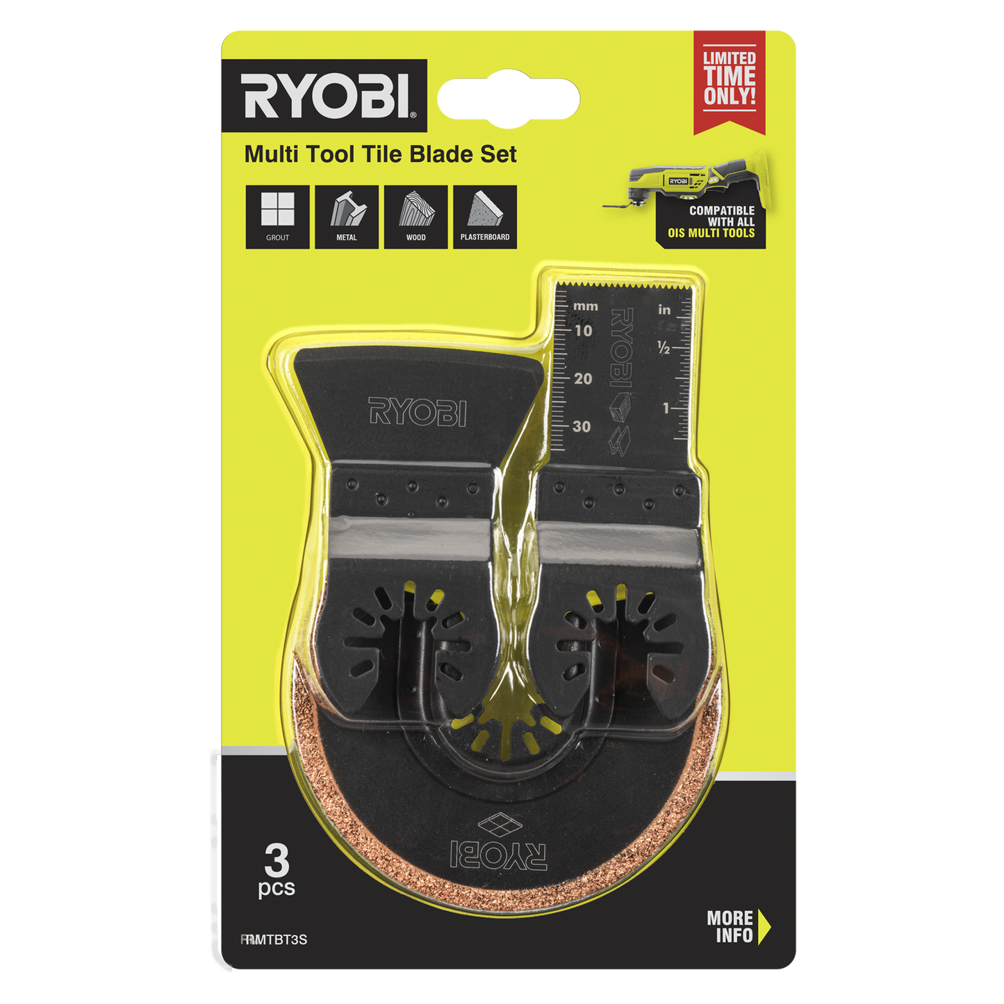 Ryobi Multi Tool Tile Blade Set - 91mm - 3 Piece