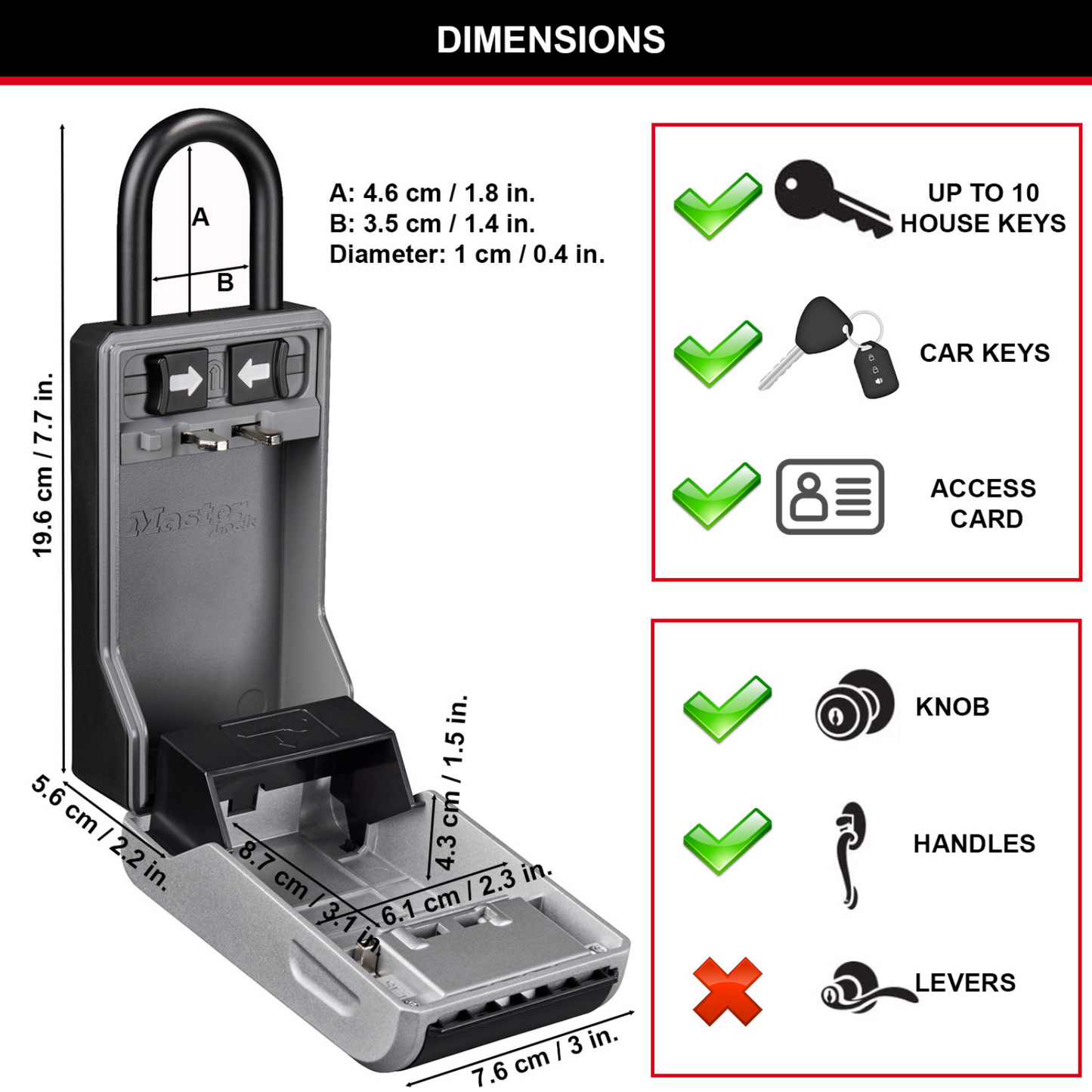 Master Lock Portable Key Safe - 10 Keys - 76 x 196mm