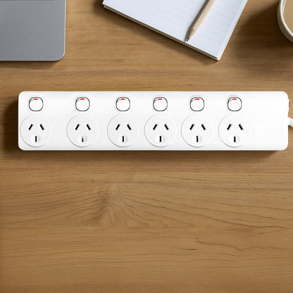Arlec White Powerboard - 6 Outlet - 1.8m