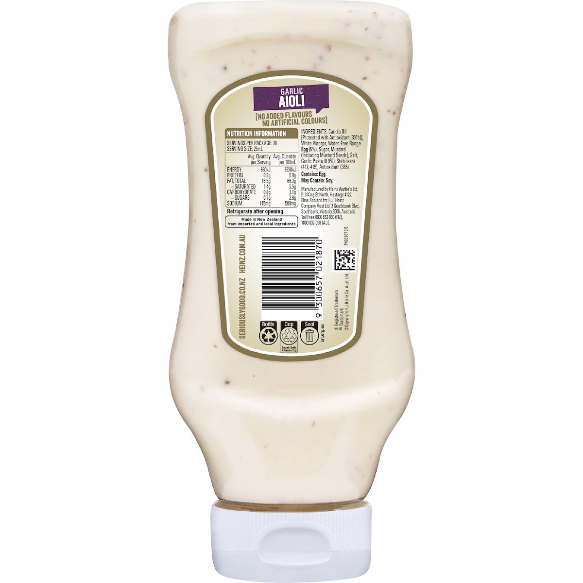 Heinz Seriously Good Mayo Garlic Aioli Flavoured Mayonnaise 500ml