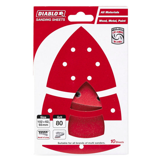 Diablo Abrasive Multi Sander Sheets - 102x62mm - 80 Grit - 10 Pack