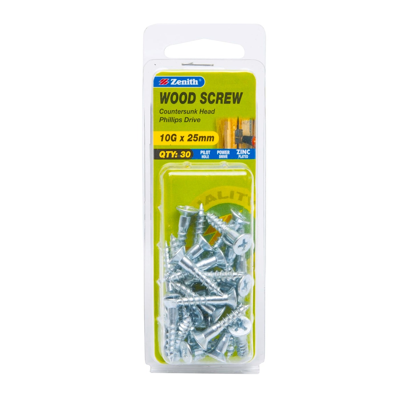 Zenith Wood Screws - 10g x 25mm - Zinc - 30 Pack
