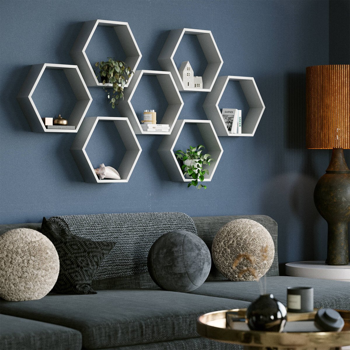 Flexi Storage White Matt Hexagonal Shelf - 350mm x 304mm x 100mm - White