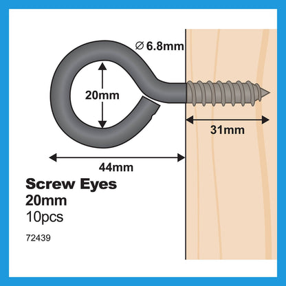 Everhang Black Screw Eye Hook - 20mm - 10 Pack