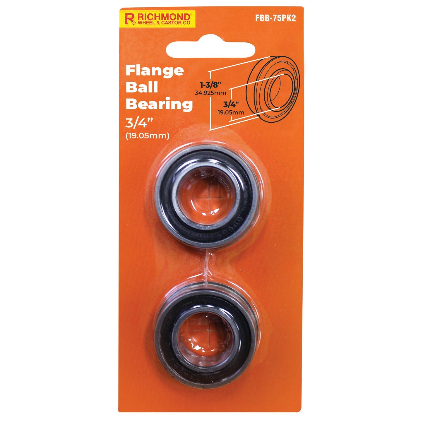 Richmond Flange Ball Bearing - 1-3/8" x 3/4" - 2 Pack