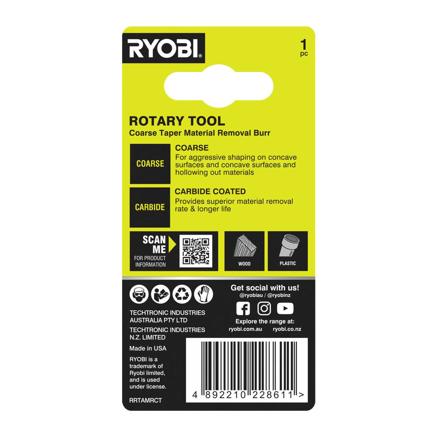 Ryobi Rotary Coarse Taper Burr - 51 x 21 x 101mm