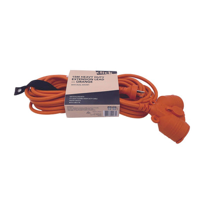 Click Orange Heavy Duty Extension Lead - Dual Socket - 15m