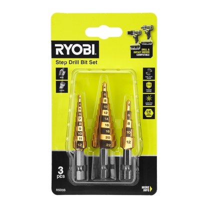 Ryobi Step Drill Bit Set - 5 Step & 10 Step - 3 Piece