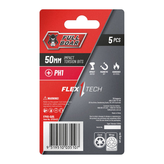 Full Boar Magnetic Impact Torsion Bit PH1 x 50mm 5 Pack