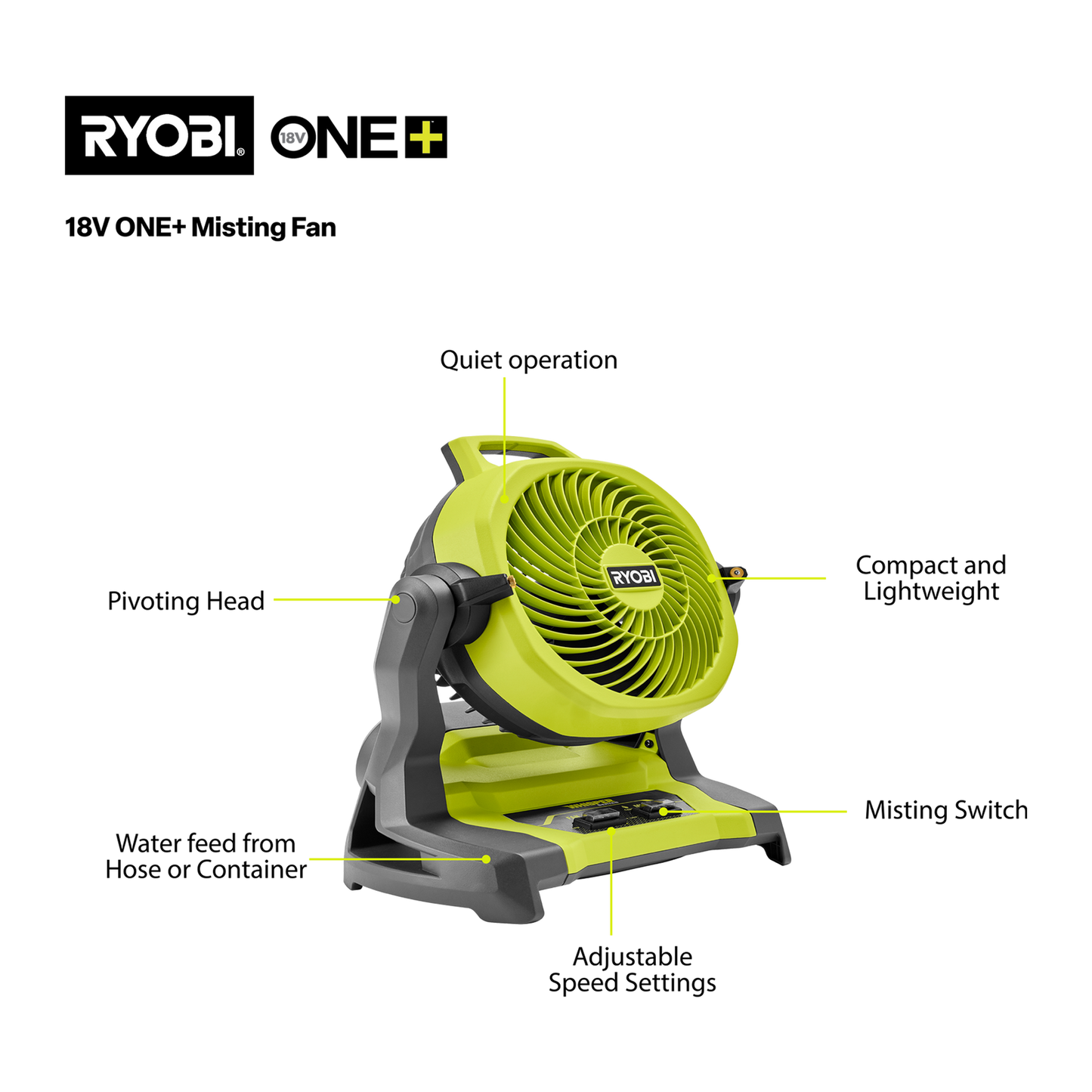 Ryobi Misting Fan - RMF18 - 18V ONE+ - Tool Only