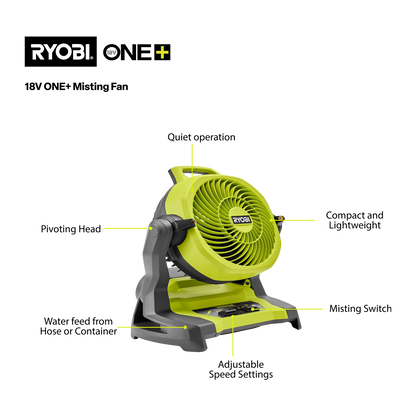 Ryobi Misting Fan - RMF18 - 18V ONE+ - Tool Only