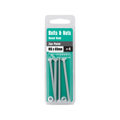 Pinnacle Round Head Bolts and Nuts - M5 x 65mm - 4 Pack
