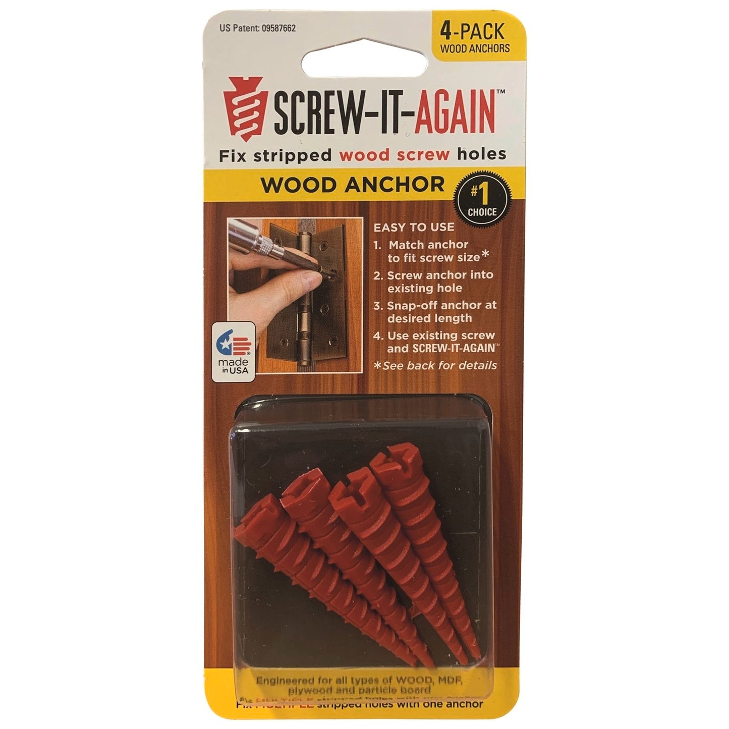 Screw It Again Screw Hole Repair Wood Anchor - 4 Pack