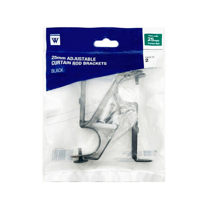 Windoware Black Adjustable Curtain Bracket - 25mm - 2 Pack