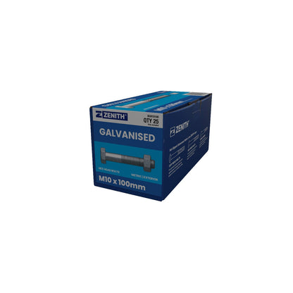 Zenith Hex Head Bolt - M10 x 100mm - Hot Dip Galvanised - 25 Pack