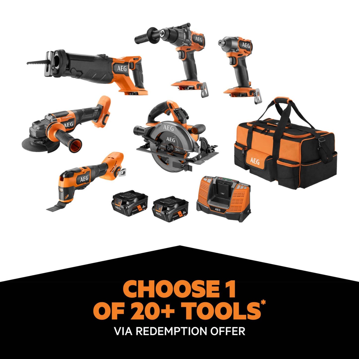 AEG Fusion Brushless Tool Kit - 18V - 6 Piece - 5.0Ah