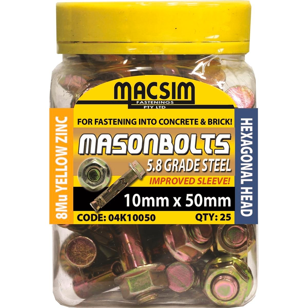 Macsim Sleeve Anchor - 10mm x 50mm - 5.8 Grade Steel - High Tension - 25 Pack