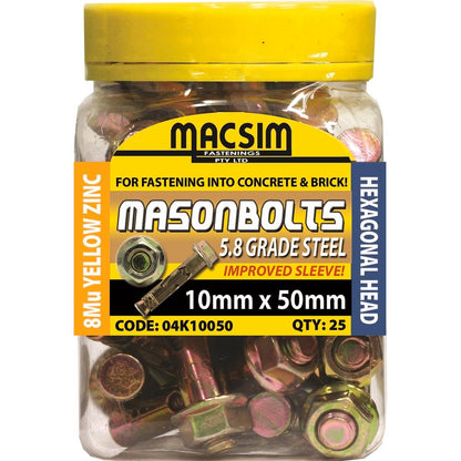 Macsim Sleeve Anchor - 10mm x 50mm - 5.8 Grade Steel - High Tension - 25 Pack