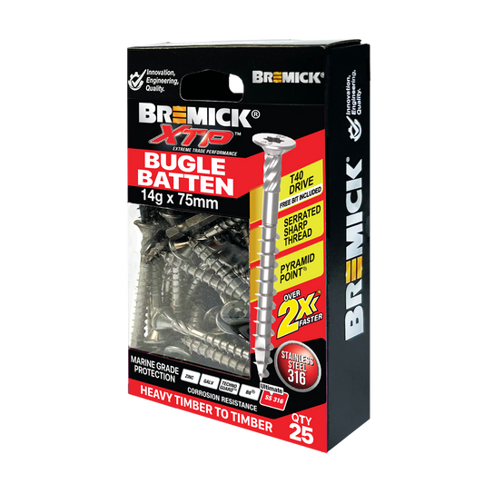 Bremick XTP Bugle Batten - 14g x 75mm - Stainless Steel 316 - 25 Pack