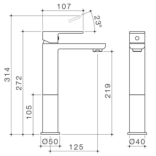 Caroma Luna Basin Mixer - 40 x 272 x 215mm - Brushed Nickel