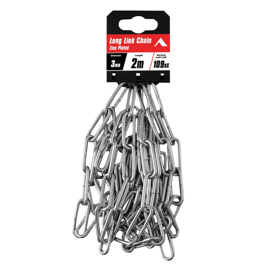 Pinnacle Zinc Plated Long Link Chain - 3mm x 2m - 109kg