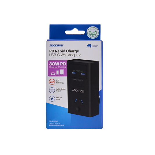Jackson Outlet Adaptor - 1 - USB-C 30W x2 - White