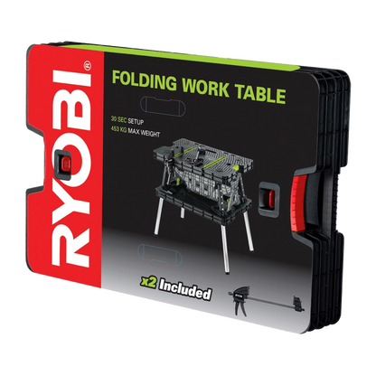 Ryobi 30 Sec Setup Folding Work Table with Two Clamps - 453kg Max Weight - RWT2CL