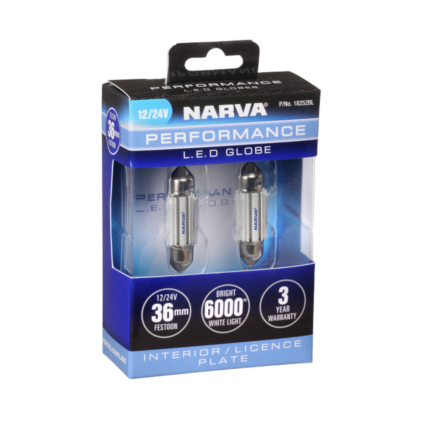 Narva Cool White LED Festoon Globe - 12V/24V - 36mm - 2 Pack