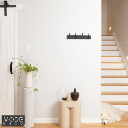 Mode Hat And Coat Rack - 4 Black Hooks - Durable Black Board - Functional