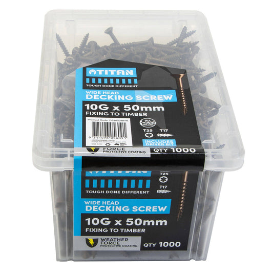 Titan Weather Force Wide Head Decking Screws - 10g x 50mm - 1000 Pack